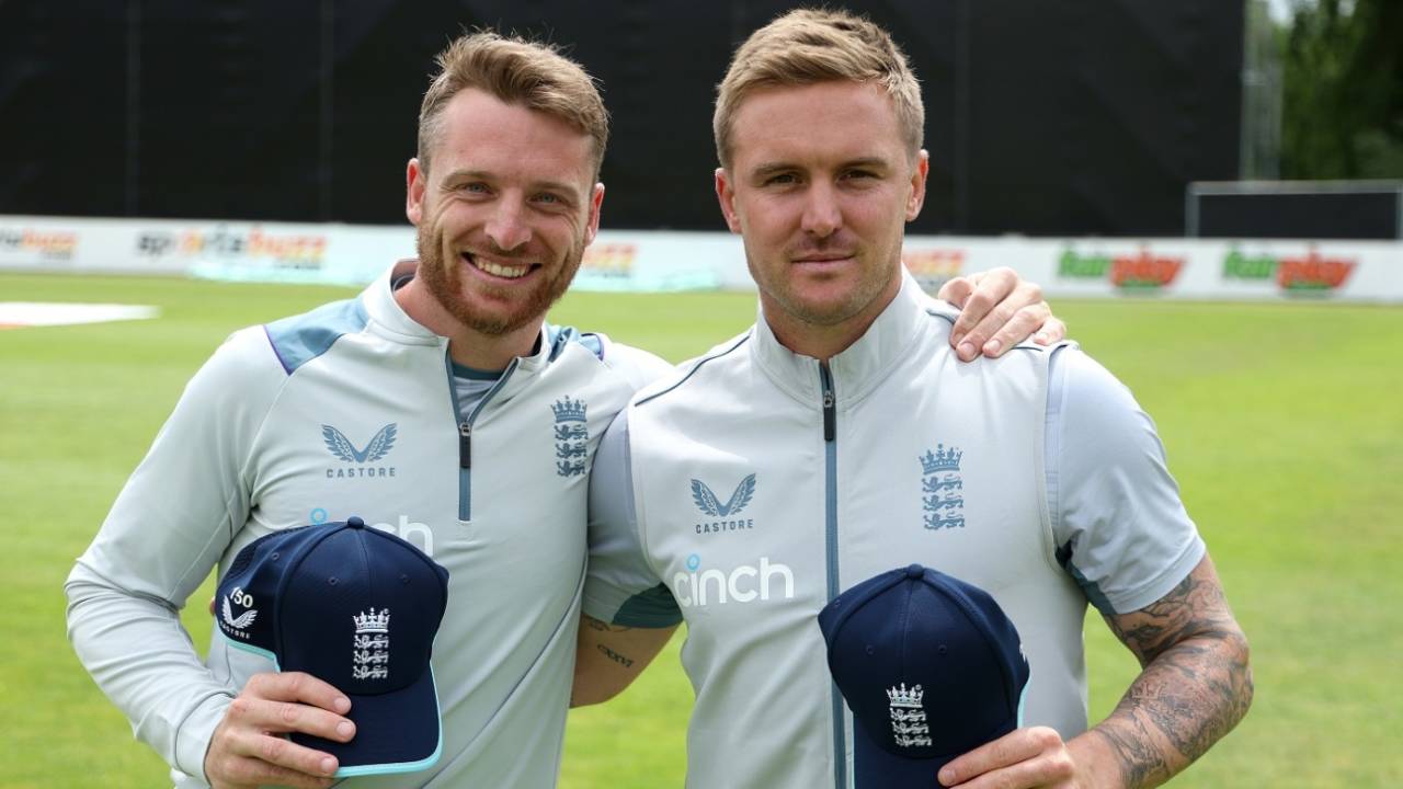 Jos Buttler with his 150th ODI cap and Jason Roy with his 100th, on the tour of the Netherlands in 2022&nbsp;&nbsp;&bull;&nbsp;&nbsp;Getty Images