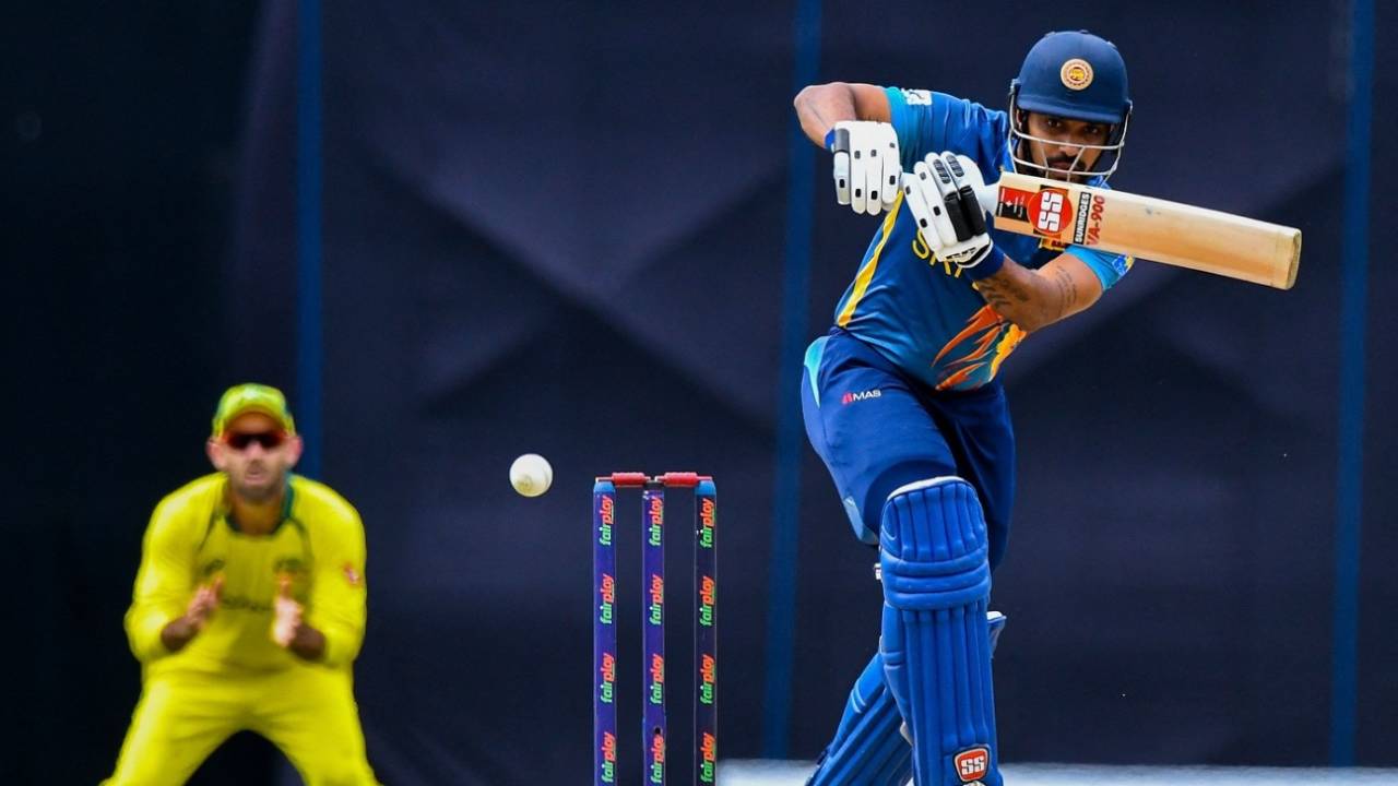 Danushka Gunathilaka taps one away, Sri Lanka vs Australia, 5th ODI, Colombo, June 24, 2022