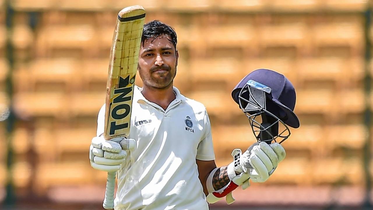 Shubham Sharma celebrates his hundred, Mumbai vs MP, Ranji Trophy 2021-22 final, Bengaluru, June 24, 2022