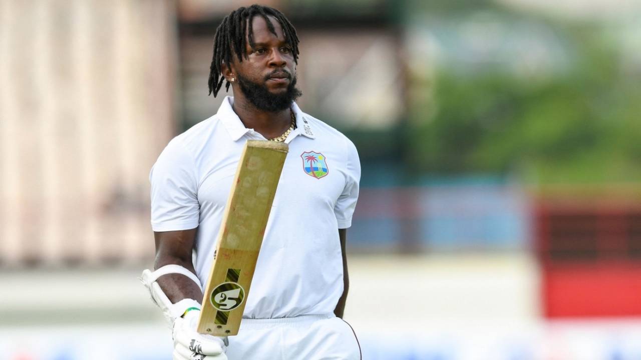 Kyle Mayers acknowledges the crowd after his ton, West Indies vs Bangladesh, 2nd Test, St Lucia, 2nd day, June 25, 2022
