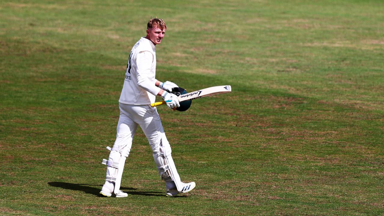 Lyndon James walks off after making a career-best 155, Nottinghamshire vs Middlesex, County Championship, Division Two, Trent Bridge, June 27, 2022