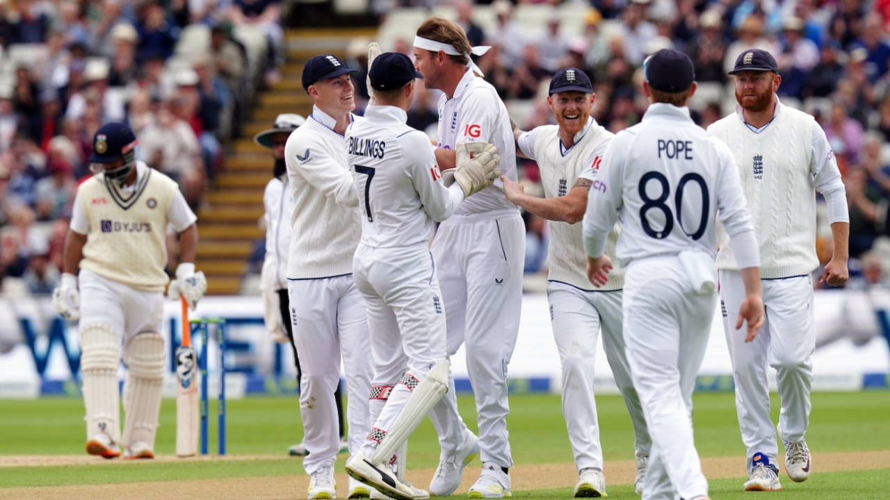 Stuart Broad struck first for England on the fourth day, sending back Cheteshwar Pujara, England vs India, 5th Test, Birmingham, 4th day, July 4, 2022