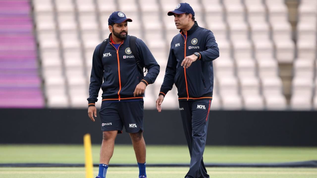 Rohit Sharma and VVS Laxman have a chat ahead of the first T20I, England vs India, 1st T20I, Ageas Bowl, July 6, 2022