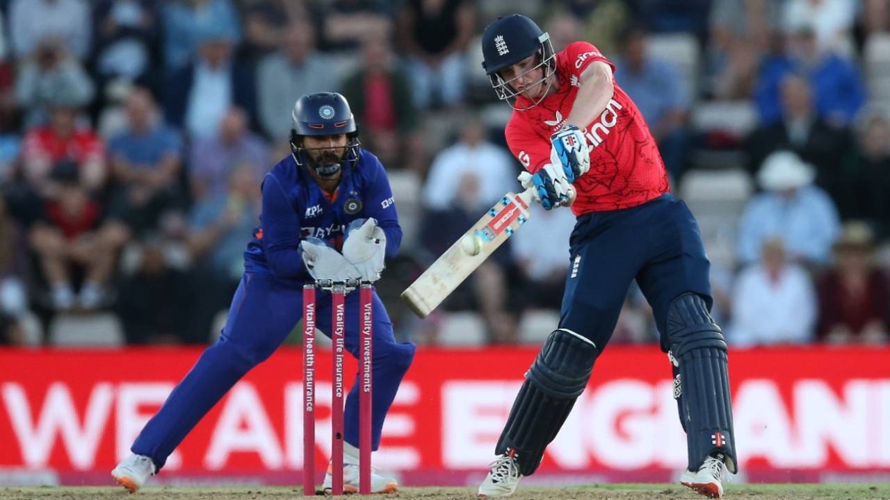 Harry Brook cuts through the off side during the first T20I, England vs India, 1st T20I, Southampton, July 7, 2022

