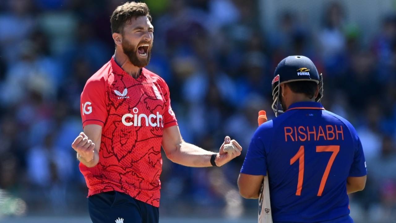 Richard Gleeson roars after getting the better of Rishabh Pant, England vs India, 2nd men's T20I, Birmingham, July 9, 2022