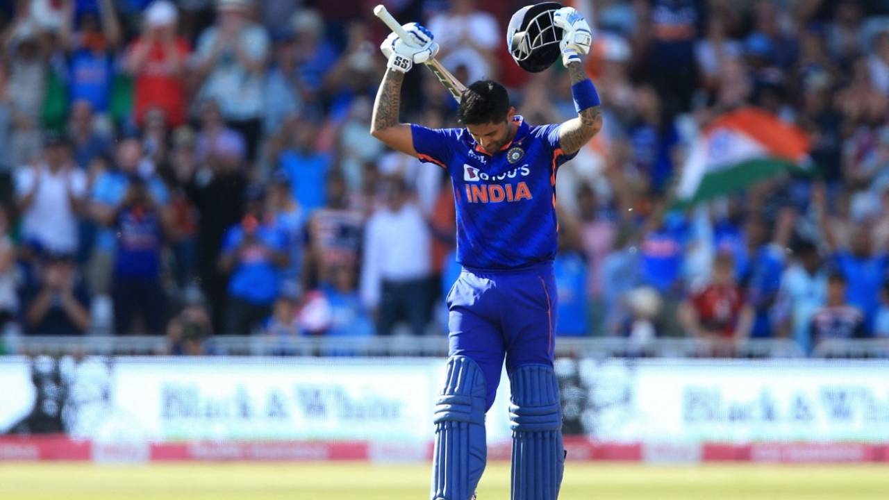 Suryakumar Yadav completed his maiden T20 hundred off 48 balls, England vs India, 3rd men's T20I, Nottingham, July 10, 2022