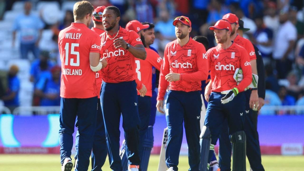 England celebrate after winning the final match, England vs India, 3rd men's T20I, Nottingham, July 10, 2022