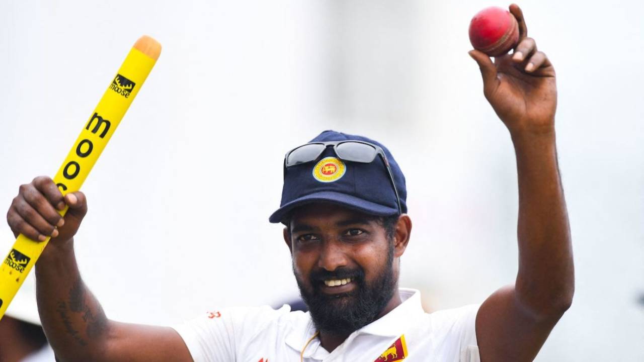 Prabath Jayasuriya returned the best figures for a Sri Lankan on Test debut, Sri Lanka vs Australia, 2nd Test, Galle, 4th day, July 11, 2022