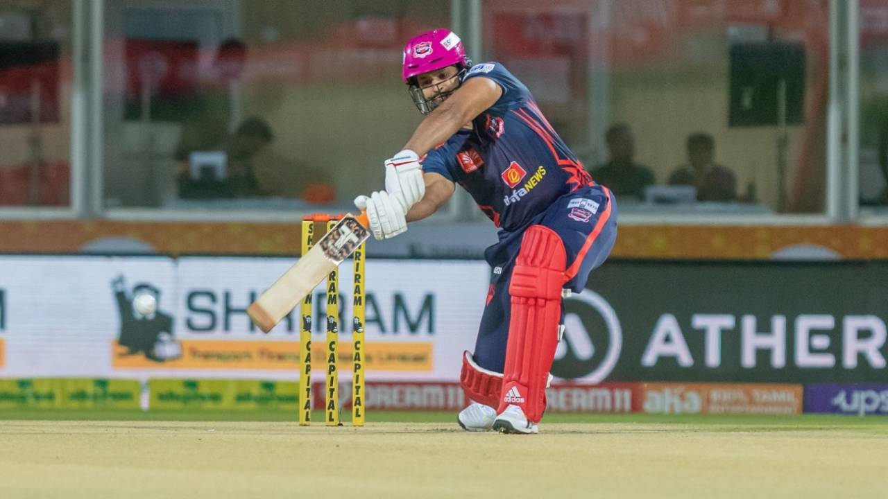 S Anirudha drills a drive, IDream Tiruppur Tamizhans vs Salem Spartans, TNPL 2022, Coimbatore, July 13, 2022
