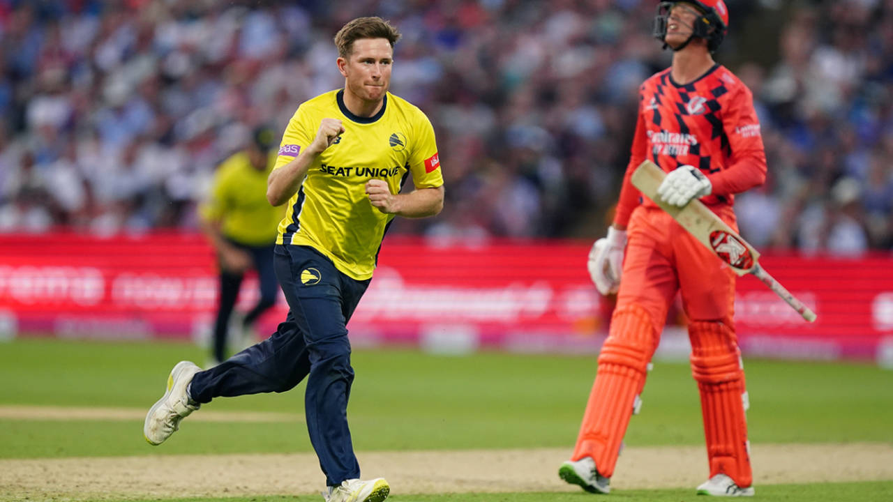 Liam Dawson celebrates taking Keaton Jennings' wicket, Vitality Blast T20, Final, Lancashire vs Hampshire, July 16, 2022
