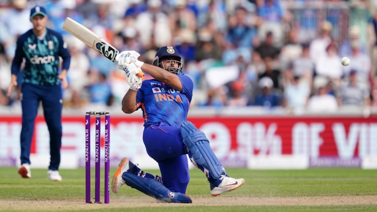 Rishabh Pant gives the ball a mighty wallop, England vs India, 3rd ODI, Manchester, July 17, 2022