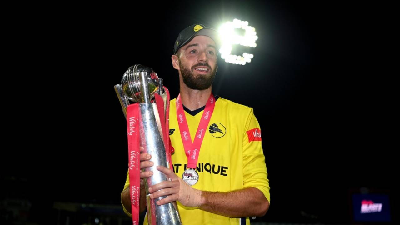 James Vince poses with the Vitality Blast Trophy, Final, Lancashire vs Hampshire, July 16, 2022
