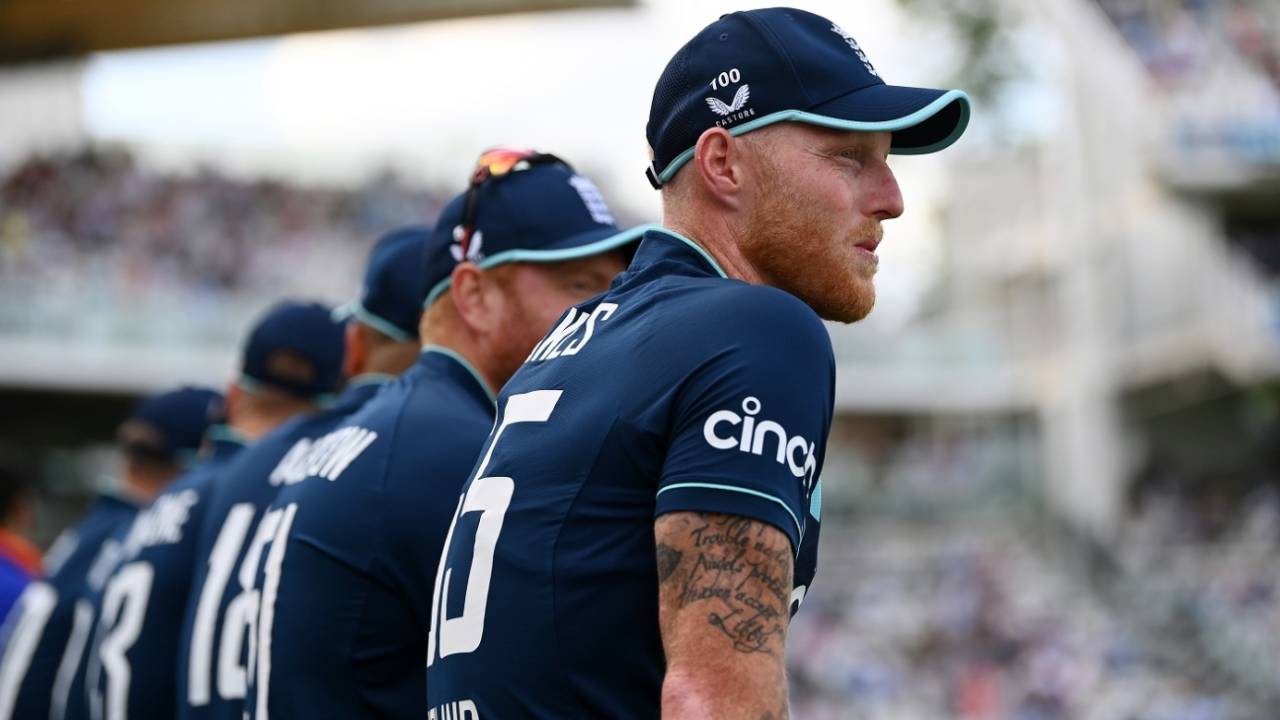 Ben Stokes lines up with the team before taking field, England vs India, 2nd ODI, Lord's, London, July 14, 2022
