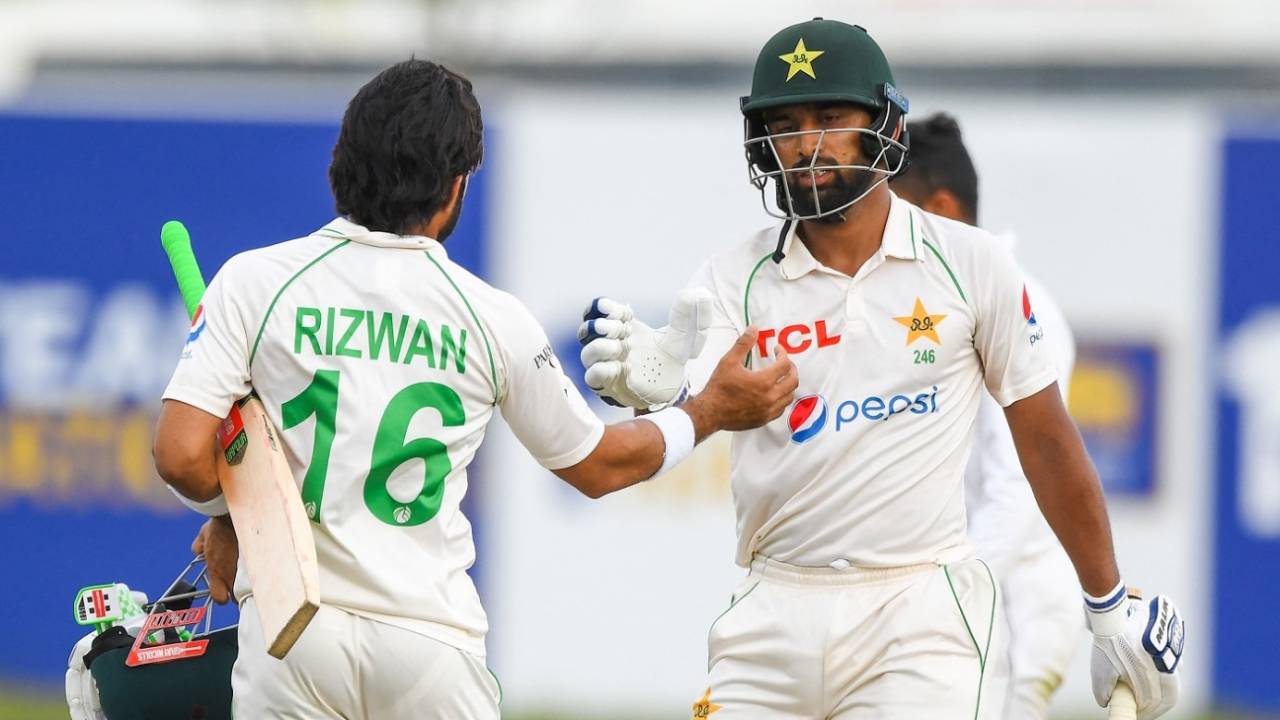 Mohammad Rizwan congratulates Abdullah Shafique after an excellent day, Sri Lanka vs Pakistan, 1st Test, Galle, 4th day, July 19, 2022
