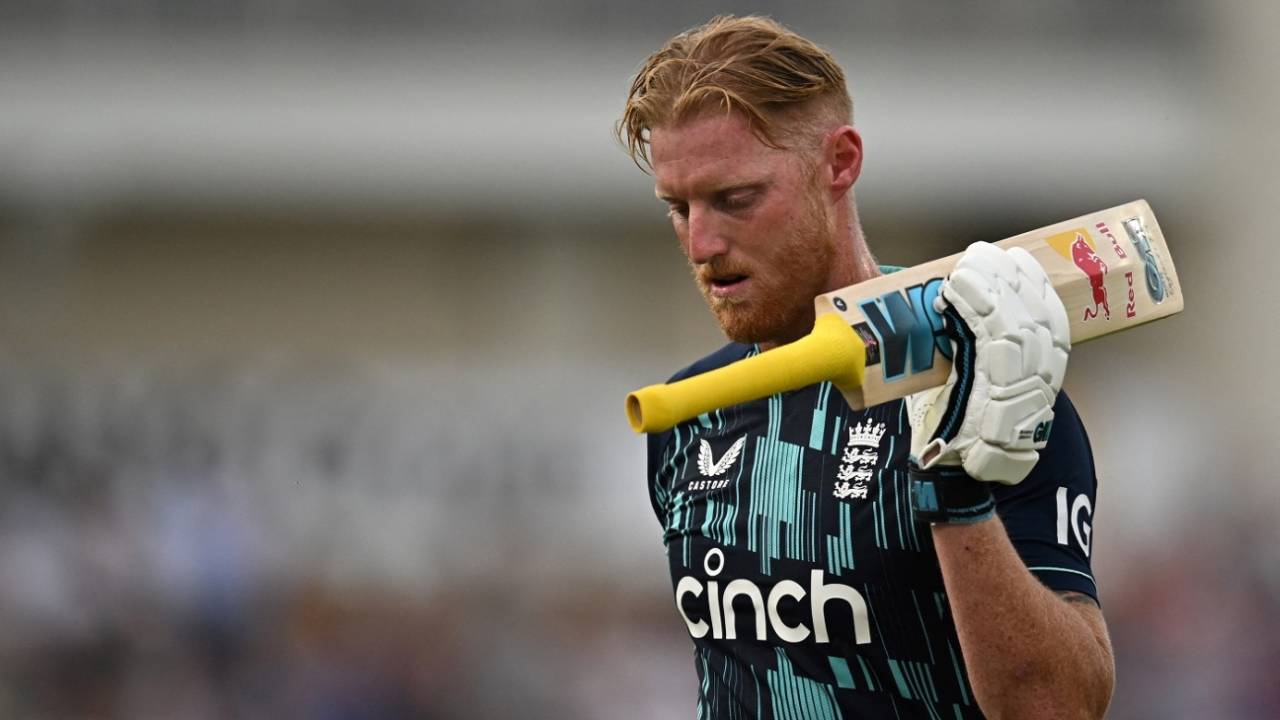 A dejected Ben Stokes walks back after his final ODI innings, England vs South Africa, 1st ODI, Chester-le-Street, July 19, 2022
