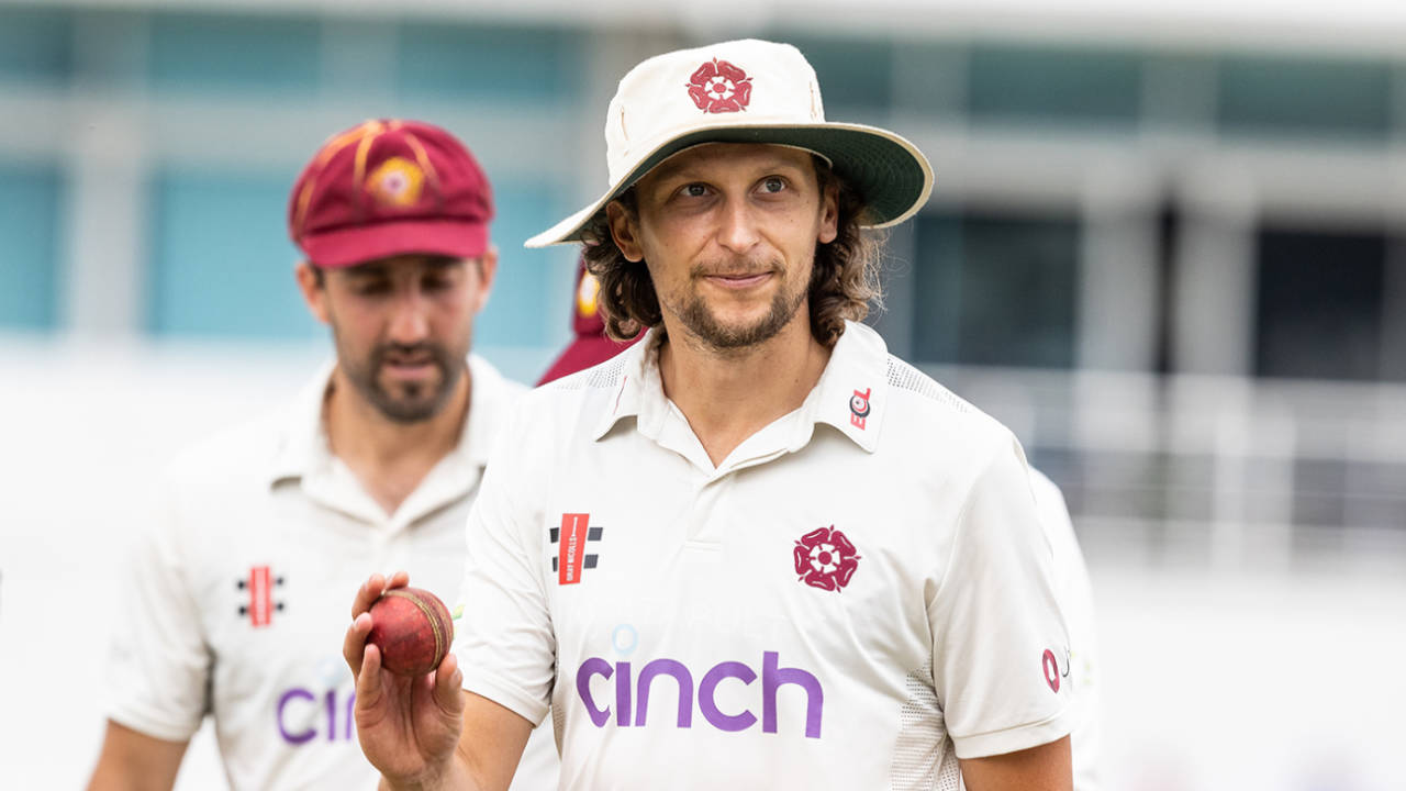 Jack White acknowledges the applause having taken 5 wickets for 14 runs, LV= Insurance County Championship, Division 1, Northamptonshire vs Lancashire, Northampton, July 20, 2022