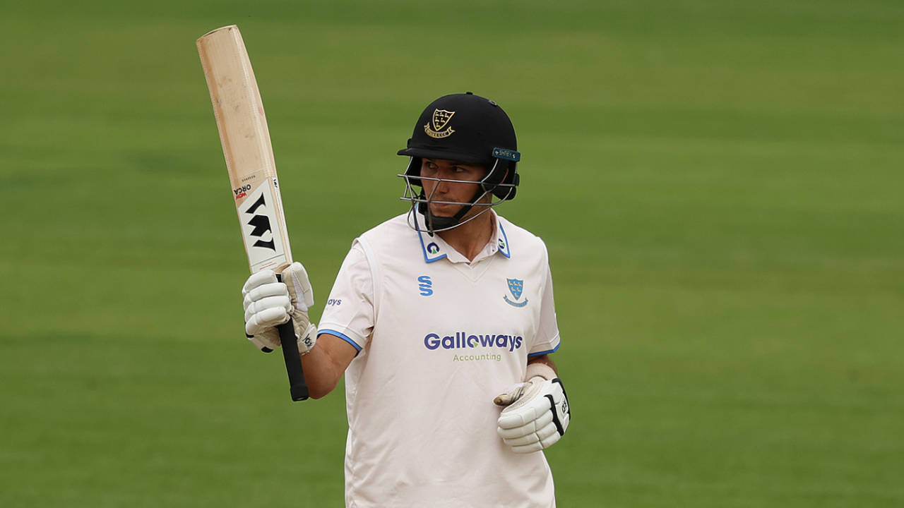 Aristides Karvelas celebrates his fifty, LV= Insurance County Championship, Division 2, Middlesex vs Sussex, Lord's, July 22, 2022