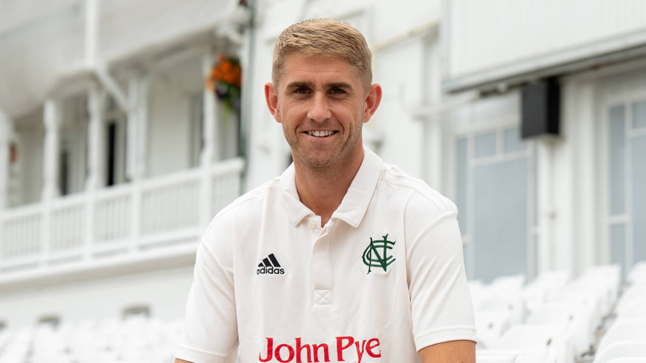 Olly Stone poses at Trent Bridge after signing for Nottinghamshire