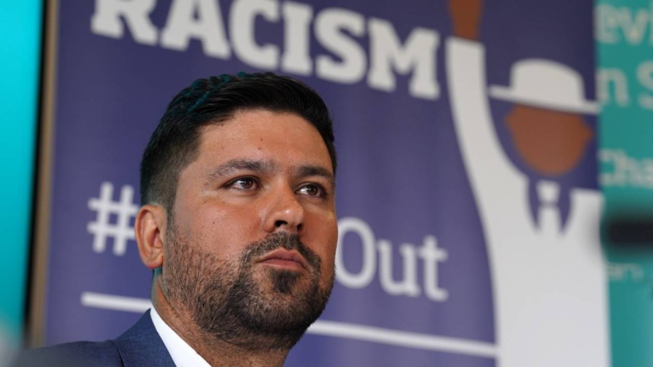 Qasim Sheikh, the former Scotland player, speaks after the publication of the Cricket Scotland racism report, Stirling Court Hotel, Stirling, July 25, 2022