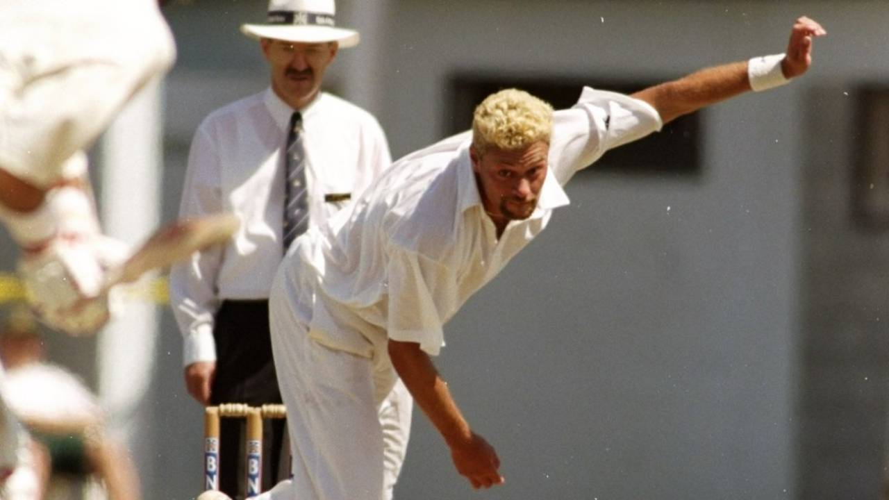 Heath Davis of New Zealand A bowls against England during the tour match at Victoria Park, Wanganui, January 30, 1997