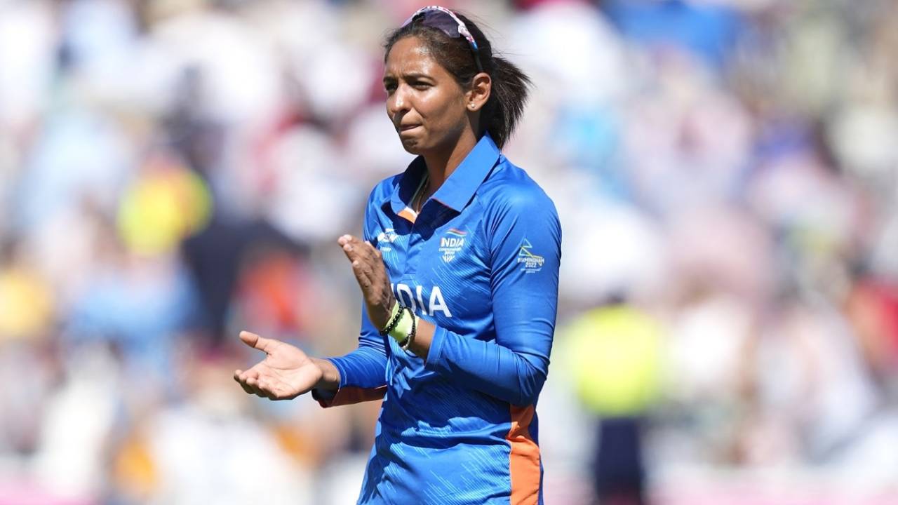 Harmanpreet Kaur applauds during a tight final over delivered by Sneh Rana, England vs India, 1st semi-final, Commonwealth Games, Birmingham, August 6, 2022