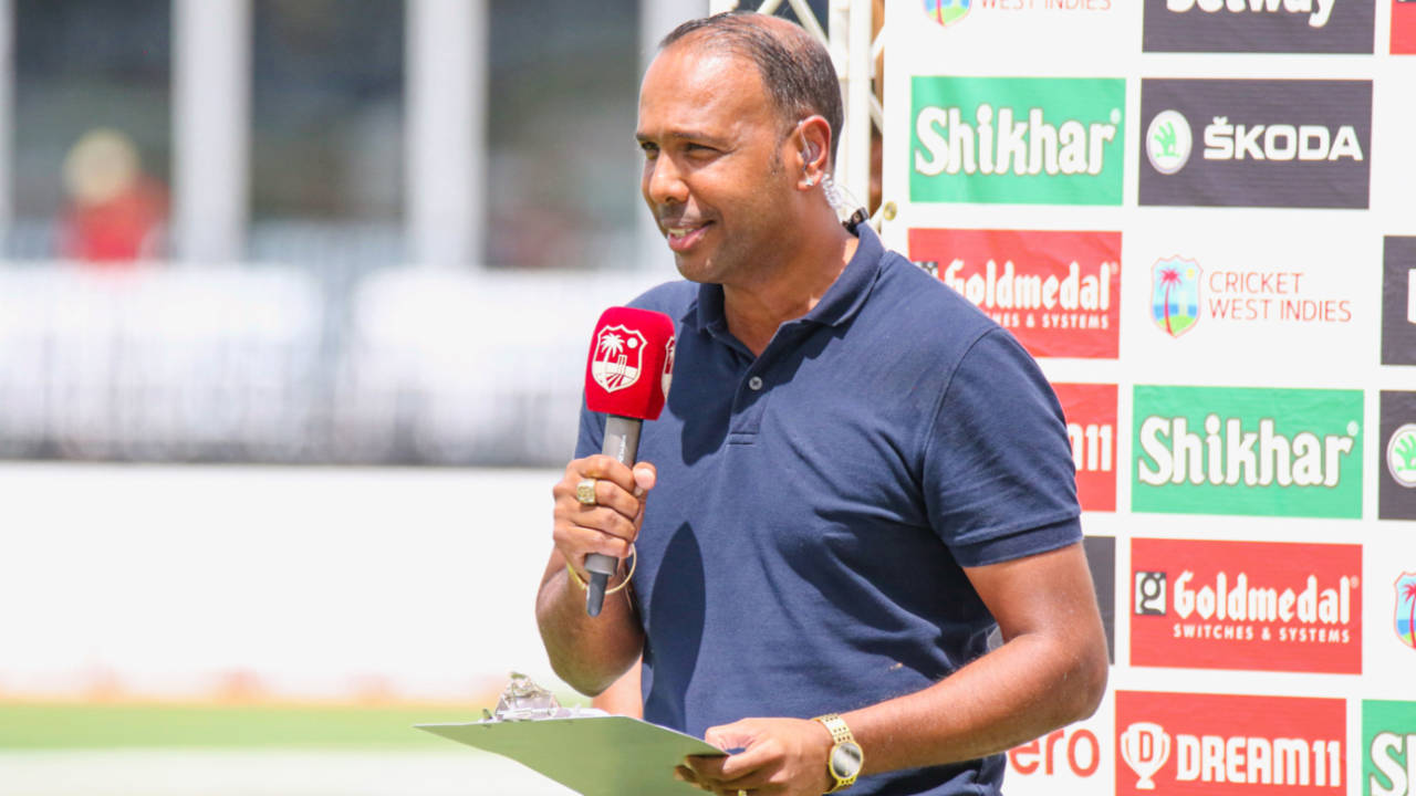 Samuel Badree conducts the post-match presentation, West Indies vs India, 4th T20I, Lauderhill, August 6, 2022