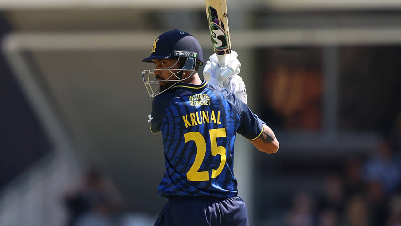Krunal Pandya flashes through the off side, Surrey vs Warwickshire, Royal London Cup, The Oval, August 7, 2022