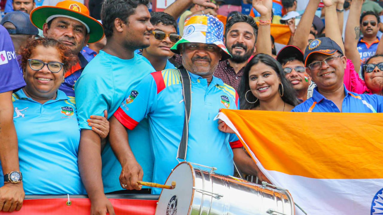 An India fan shows his American pride at Broward County Stadium, West Indies vs India, 5th T20I, Lauderhill, August 7, 2022