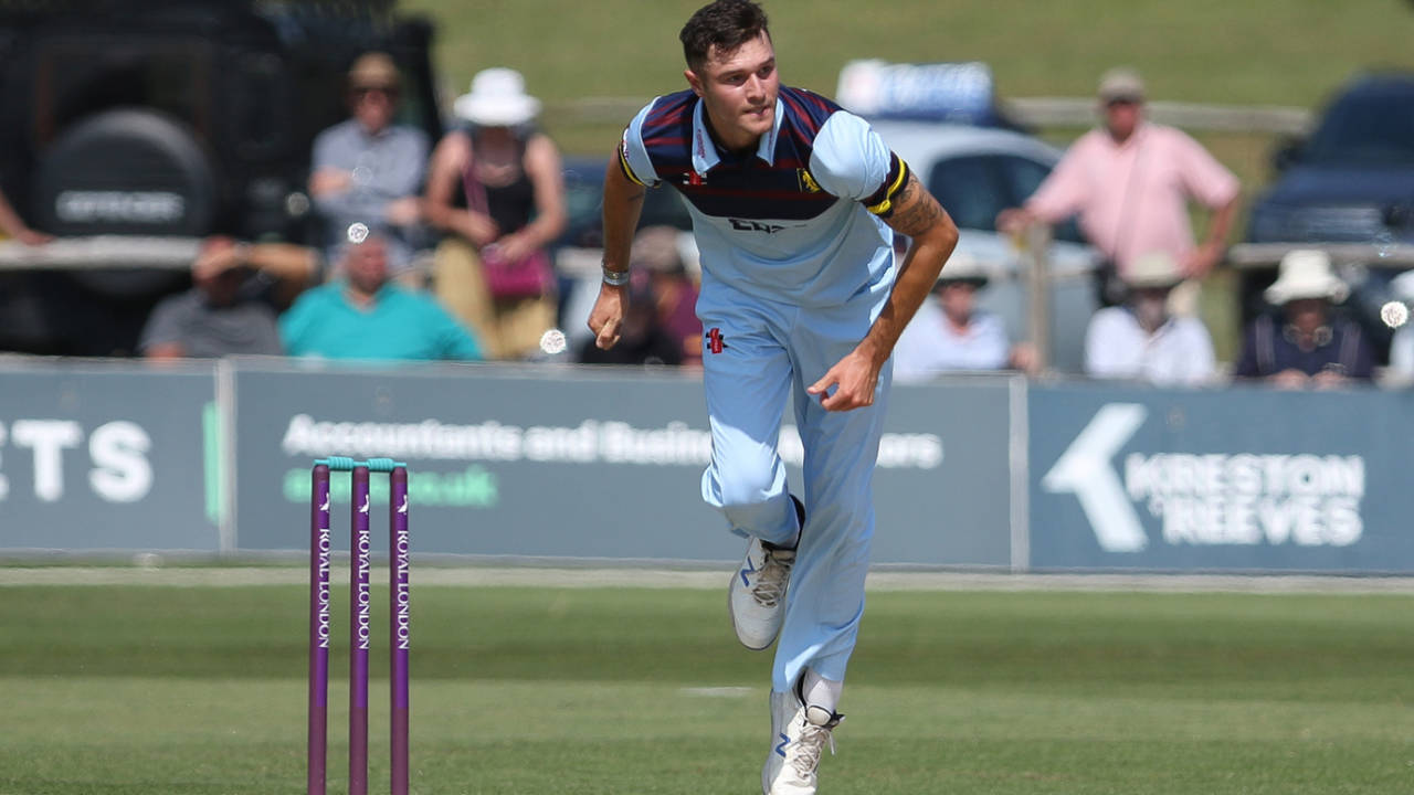 Jack Campbell in his follow through, Kent v Durham, Royal London Cup, July 22, 2021
