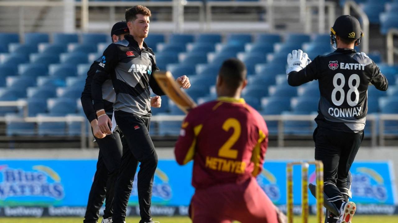 Mitchell Santner struck thrice to dent West Indies' chase, West Indies v New Zealand, 1st T20I, Kingston, August 10, 2022