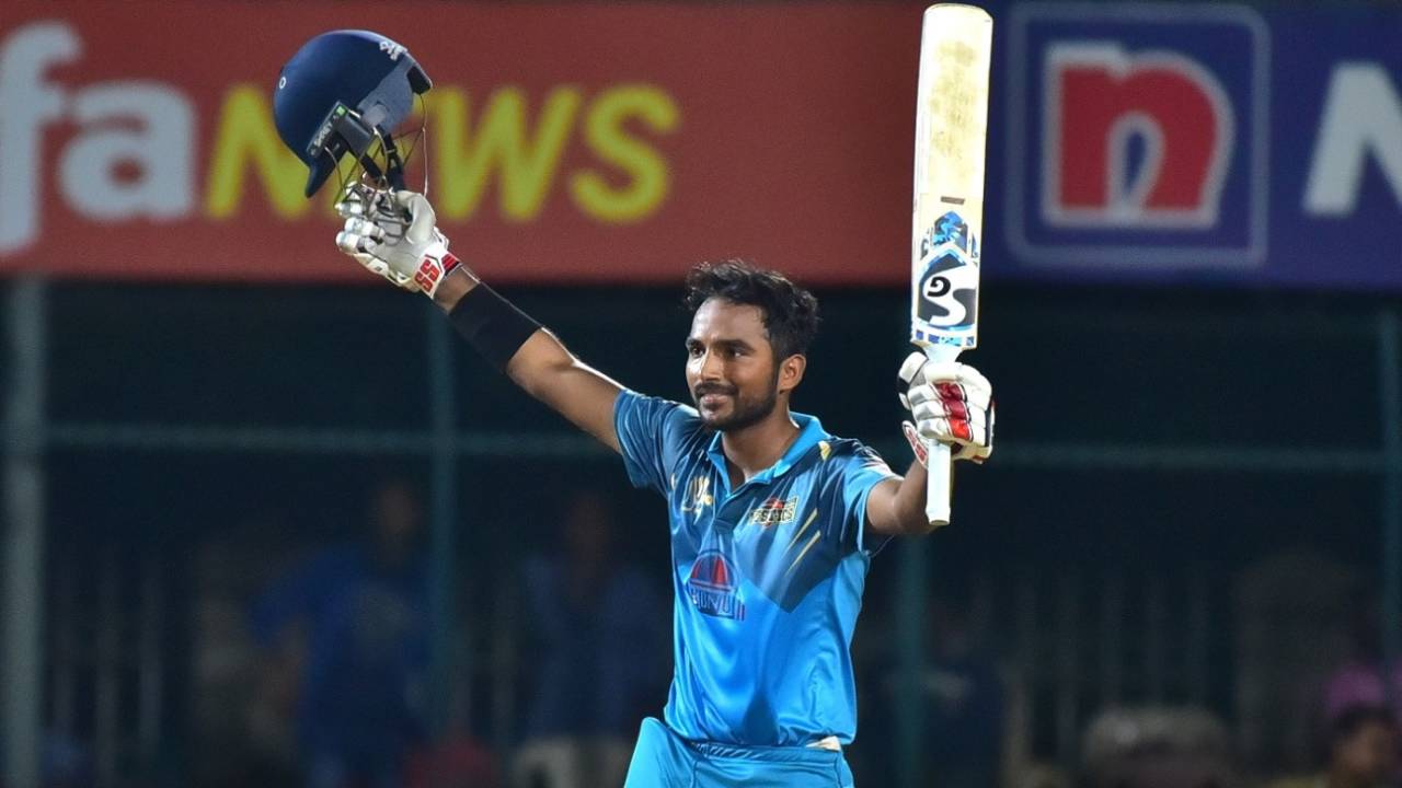 Rohan Patil scored the first century in Maharaja T20 Trophy history to lead his team to a massive win, Maharaja T20 Trophy 2022, Mysuru Warriors v Gulbarga Mystics, Mysore, August 11, 2022 