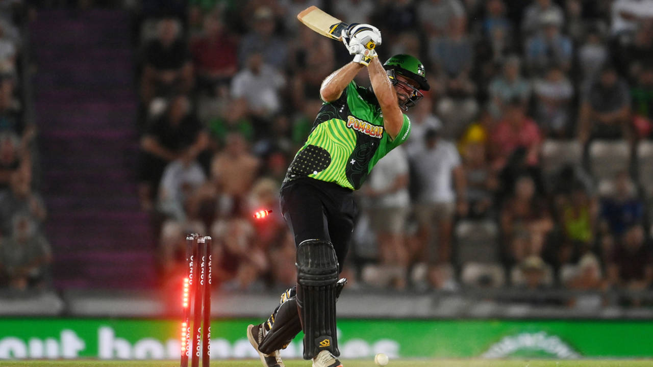 Ross Whiteley is bowled by Jordan Thompson, Southern Brave vs London Spirit, The Men's Hundred, The Ageas Bowl, August 12, 2022