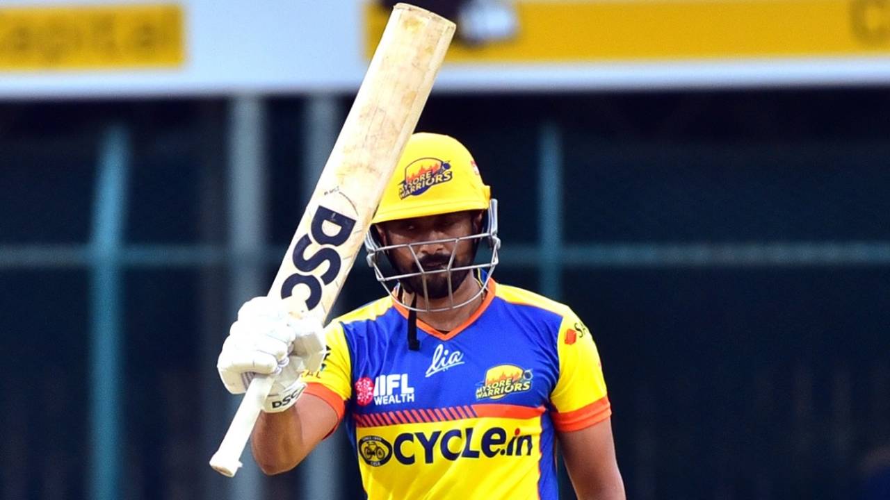 Karun Nair scored 91 not out, Mysuru Warriors vs Hubli Tigers, Mysore, Maharaja T20 Trophy, August 10, 2022