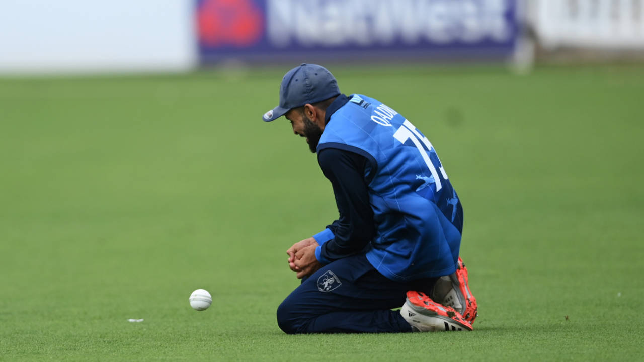 Hamidullah Qadri of Kent drops a chance offered by Tom Clark of Sussex during the Royal London Cup match between Sussex and Kent at The 1st Central County Ground on July 30, 2021 in Hove, 
