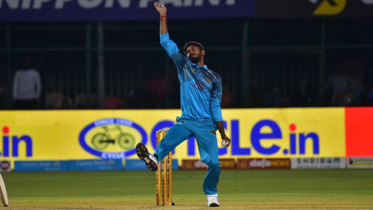 Shreesha Achar delivered four inexpensive overs for three wickets, Maharaja T20 Trophy 2022, Gulbarga Mystics v Mangalore United, Mysore, August 14, 2022 
