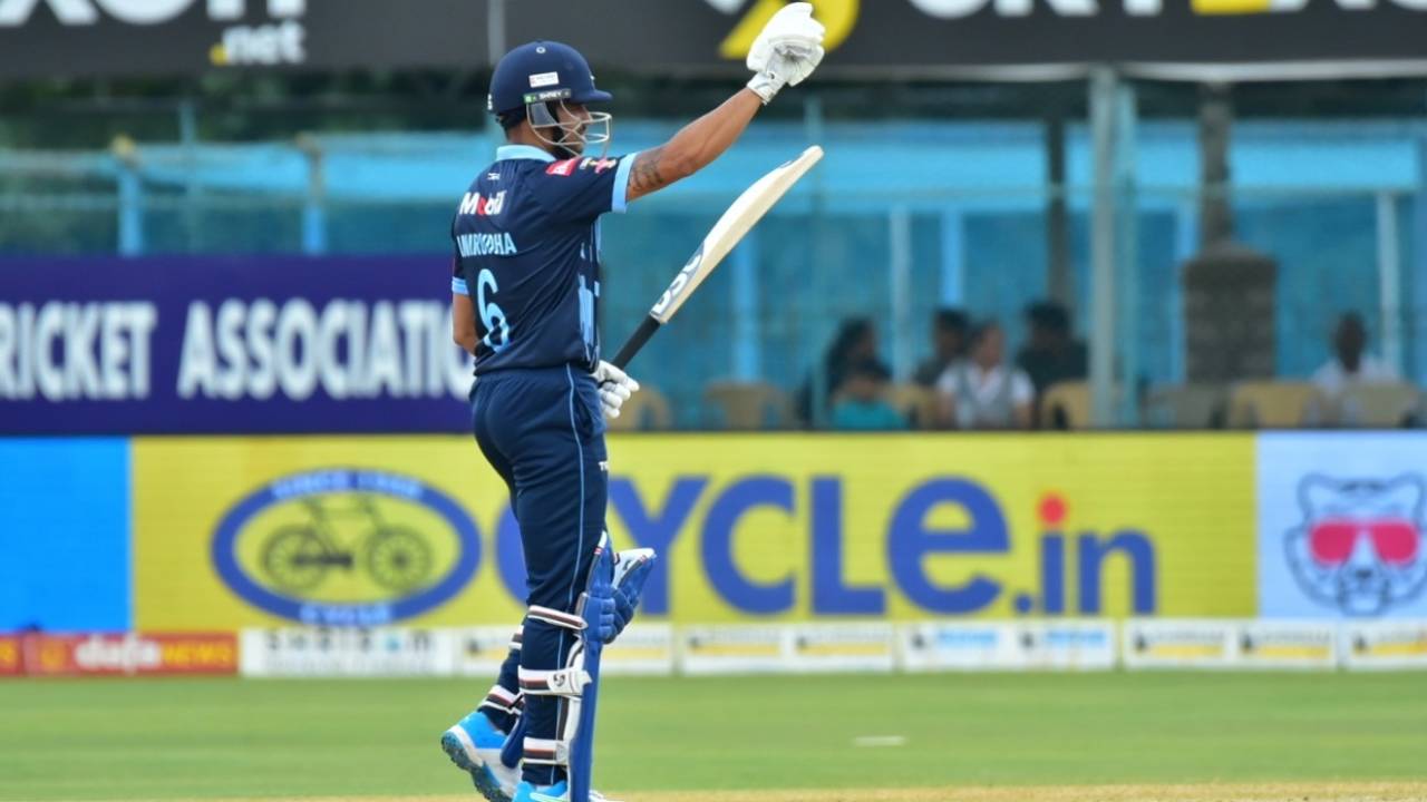 Aniruddha Joshi's cameo took his team to a formidable total, Maharaja T20 Trophy 2022, Mangalore United v Bengaluru Blasters, Mysore, August 15, 2022 