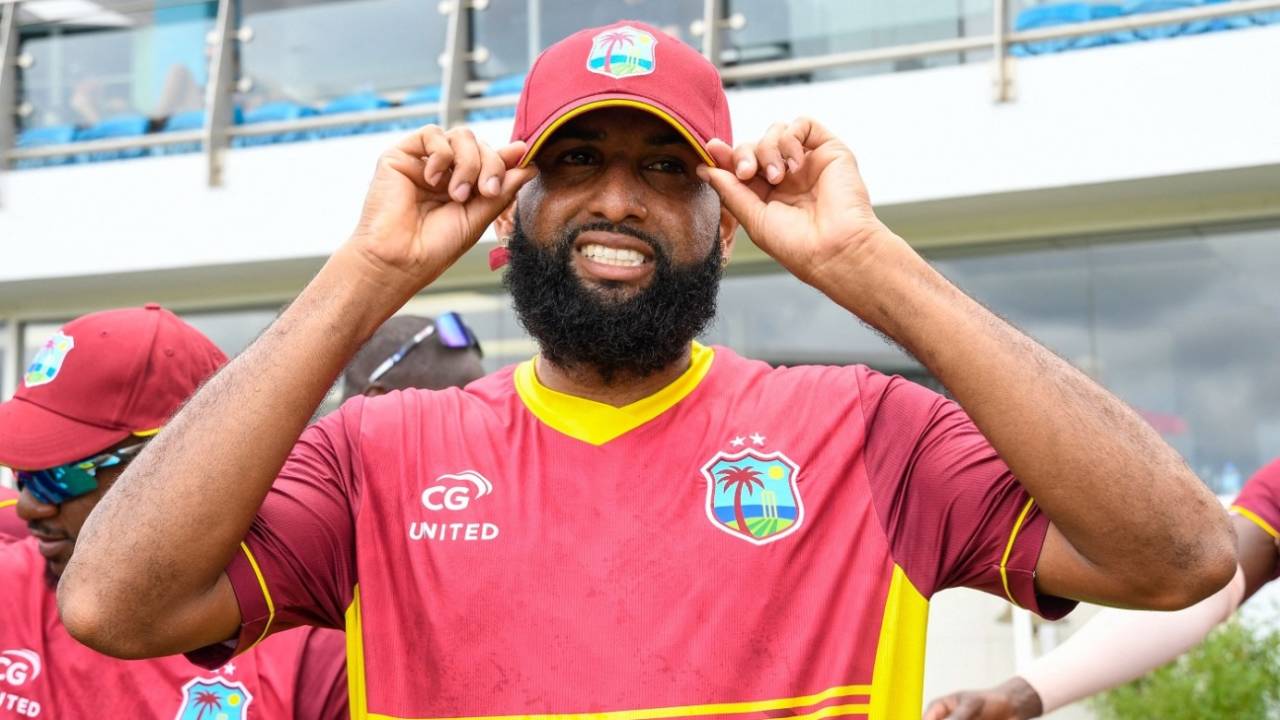 Debutant Yannic Cariah poses with his West Indies cap, West Indies vs New Zealand, 1st ODI, Bridgetown, August 17, 2022