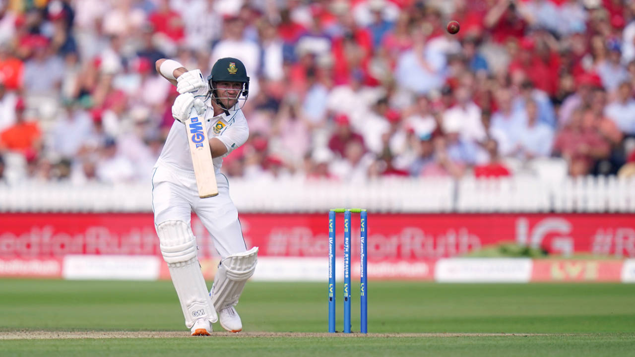 Sarel Erwee drives en route to his fifty in the Lord's Test&nbsp;&nbsp;&bull;&nbsp;&nbsp;PA Images via Getty Images