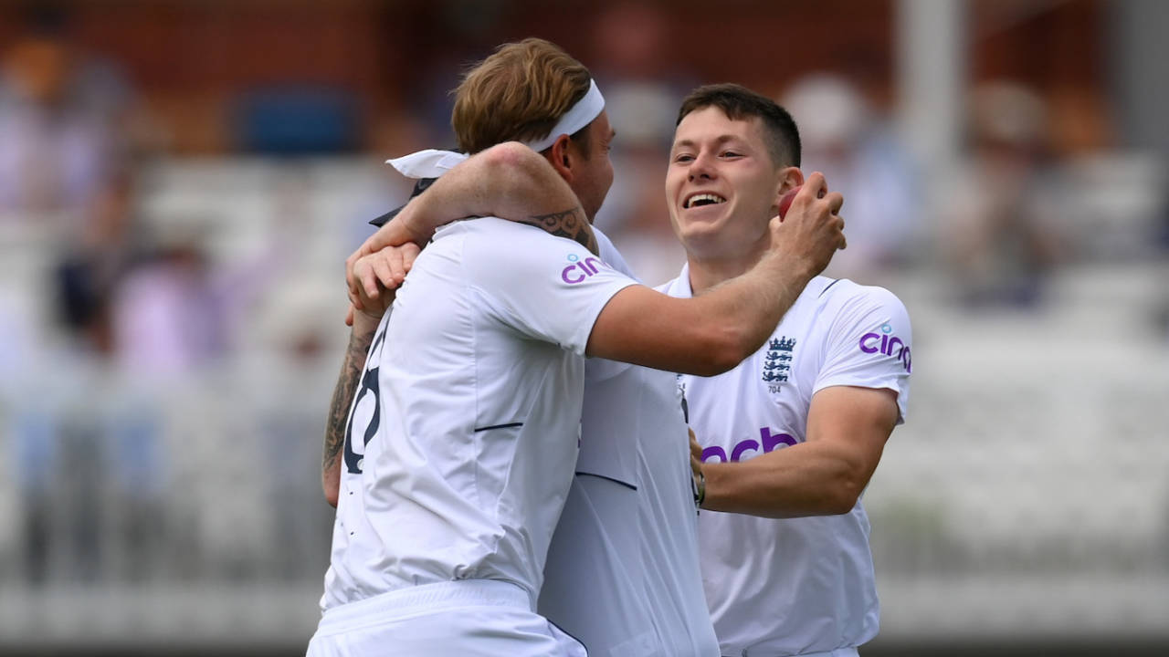 Stuart Broad took a stunner at mid-on to send Kagiso Rabada back off Matthew Potts, England vs South Africa, 1st Test, Lord's, London, 3rd day, August 19, 2022