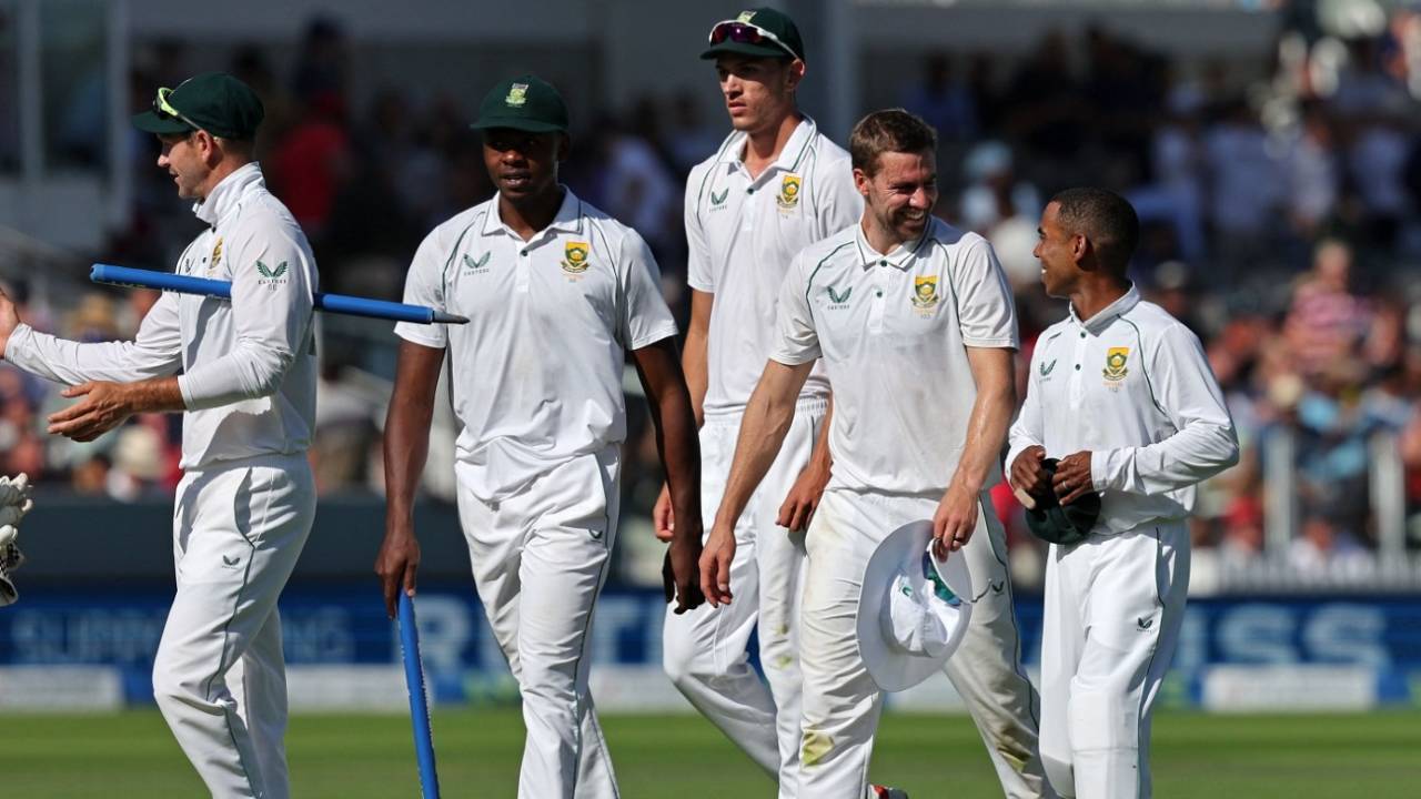 South Africa players walk off after registering a win inside three days, England vs South Africa, 1st Test, Lord's, London, 3rd day, August 19, 2022