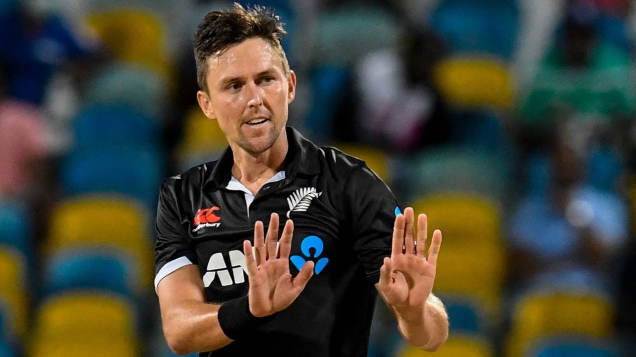High-five, anyone? Trent Boult celebrates a wicket, West Indies vs New Zealand, 2nd ODI, Bridgetown, August 19, 2022
