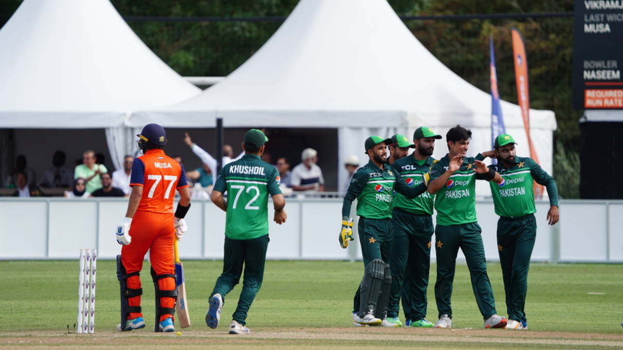 Naseem Shah bowled Musa Ahmed, Netherlands vs Pakistan, 3rd ODI, Rotterdam, August 21, 2022