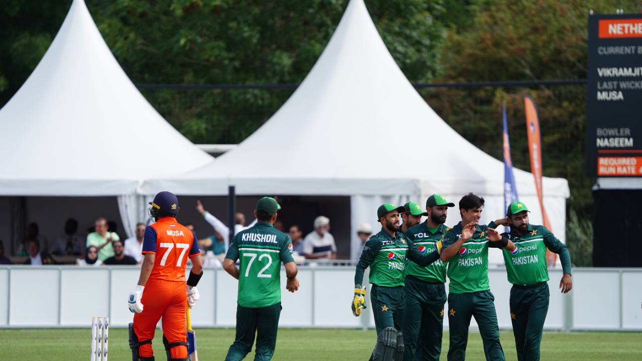 Naseem Shah bowled Musa Ahmed, Netherlands vs Pakistan, 3rd ODI, Rotterdam, August 21, 2022