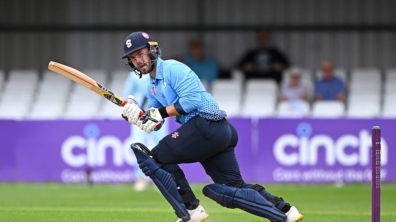 Lewis McManus works leg side on his way to a maiden List A hundred