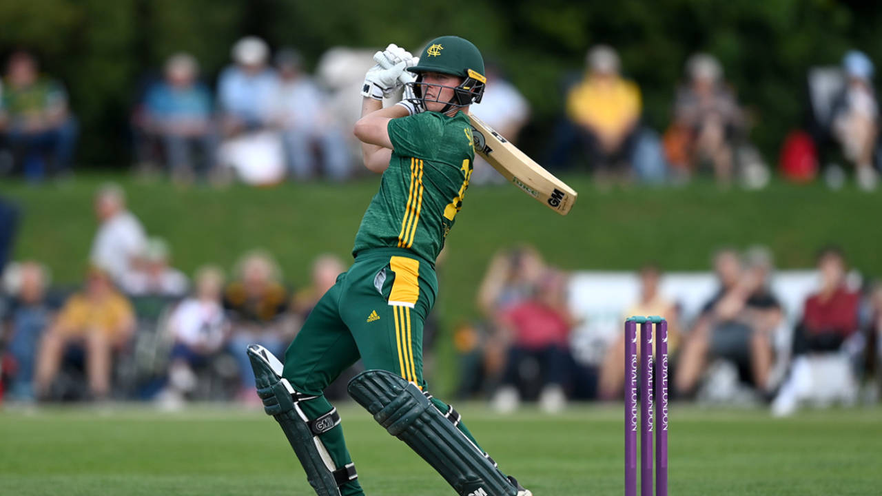 Ben Slater slashes through the off side, Nottinghamshire v Surrey, Royal London Cup, Welbeck, August 23, 2022