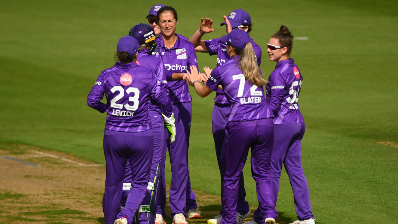 Jenny Gunn celebrates after picking up a wicket, Welsh Fire vs Northern Superchargers, Women's Hundred, Cardiff, August 26, 2022
