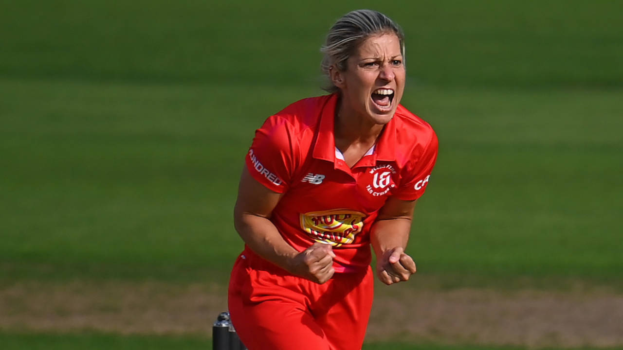 Claire Nicholas got two early wickets in the chase, Welsh Fire vs Northern Superchargers, Women's Hundred, Cardiff, August 26, 2022
