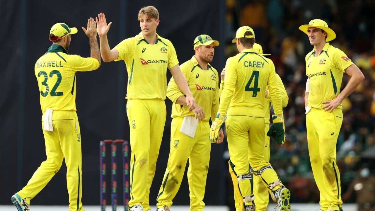 Cameron Green celebrates after getting rid of Pramod Madushan for 15, Sri Lanka vs Australia, 5th ODI, Colombo, June 24, 2022