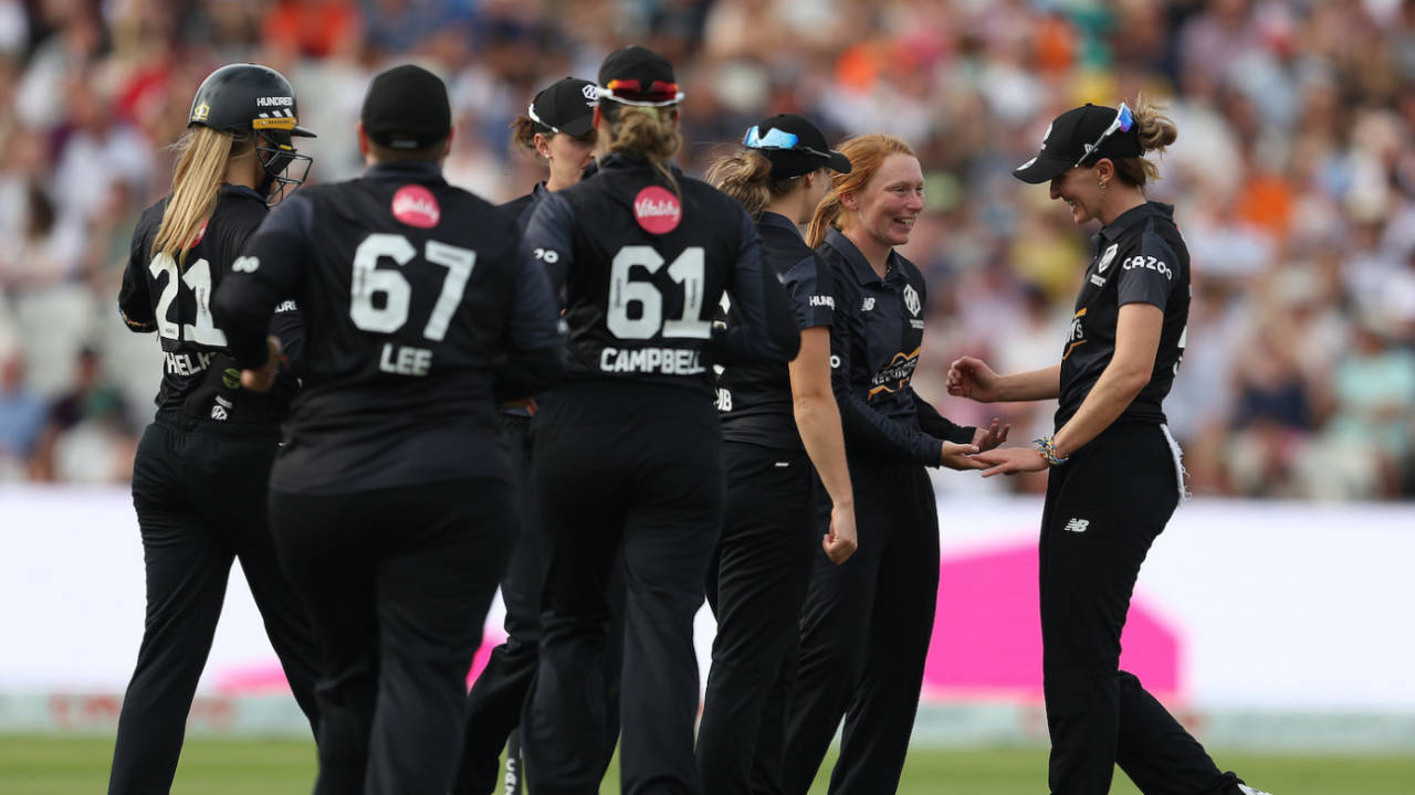 Hannah Jones dismissed Amy Jones and Issy Wong, Birmingham Phoenix vs Manchester Originals, Women's Hundred, Birmingham, August 28, 2022
