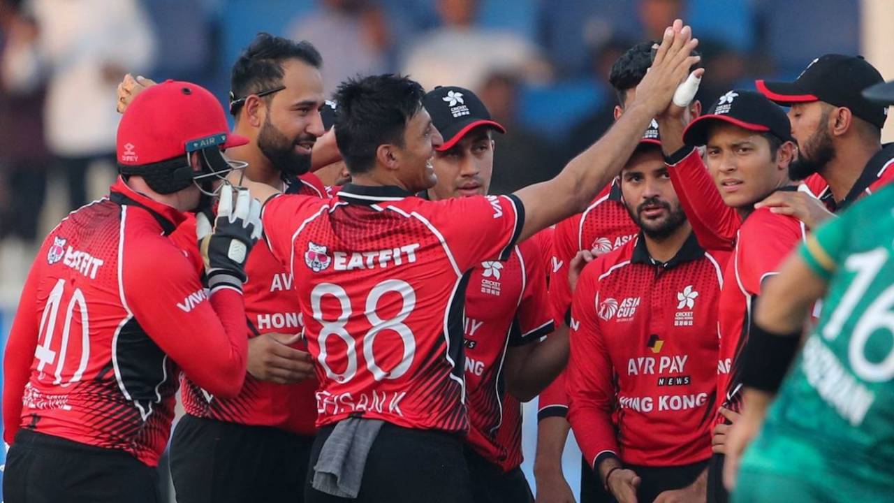 Ehsan Khan celebrates after dismissing Babar Azam, Hong Kong vs Pakistan, Men's T20 Asia Cup, Sharjah, September 2, 2022

